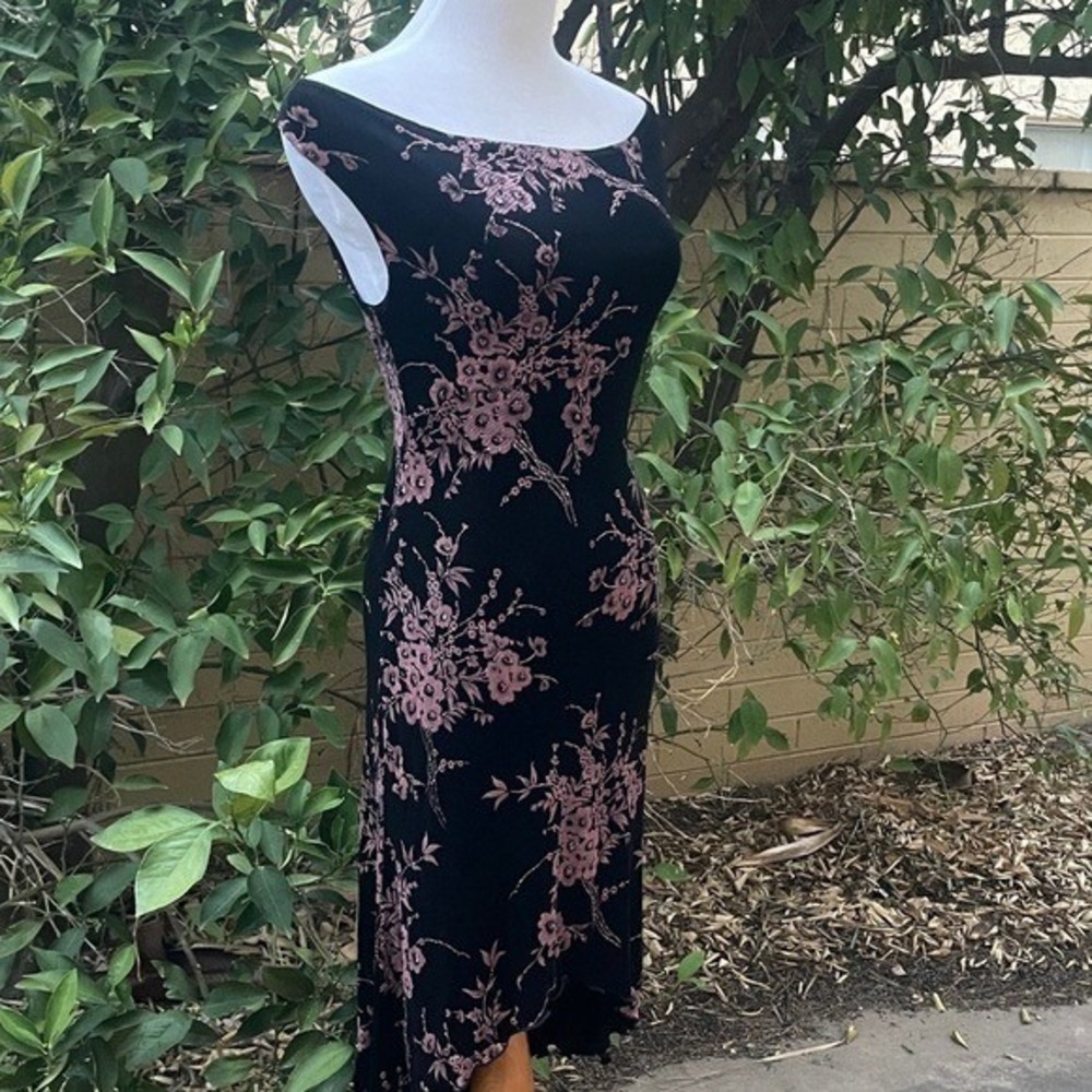 Charlotte Russe Black Pink Floral Glitter Cowl Neck Open Back High Low Dress M